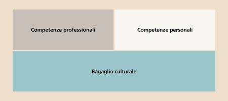 La figura mostra che le competenze professionali, le competenze personali e il bagaglio culturale rivestono un ruolo nella selezione del personale.